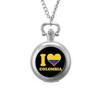 I Love Colombia Flag Vintage Pocket Watches Roman Numerals Quaretz Watch with Chain Christmas Birthday Gifts Silver-Style