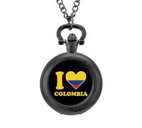 I Love Colombia Flag Vintage Pocket Watches Roman Numerals Quaretz Watch with Chain Christmas Birthday Gifts Black-Style