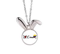 I Love Colombia Word Flag Love Heart Illustration Rabbit Necklace Pendant Bunny Animal Jewelry Gift