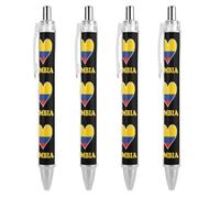 I Love Colombia1 Flag Novelty Retractable Ballpoint Pen 4 PCS | Funny Black Ink Round Barrel Fine Line Point Pens 0.5mm