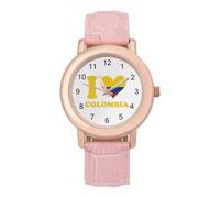 I Love Colombia1 Flag Novelty Women's Wrist Watch with Leather Strap | Funny Slim Analog Display Quartz Watches for Women