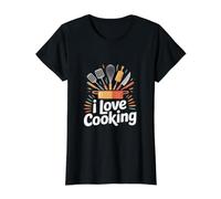 I Love Cooking Culinary Chef Kitchenware Fun Value Graphic T-Shirt, Women, Black, M