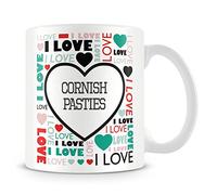 I Love Cornish Pasties Mug (Personalised Mug - Add Photo) Customised Love-Heart Mosaic Design Gift