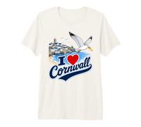 I Love Cornwall Funny Seagull Stealing Chip British Seaside Premium T-Shirt