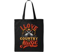 I Love Country Music Guitar Logo Natural Ecological Cotton Tote Bag Black