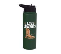 I Love Cowboys Rustic Western Boot Art Stainless Steel Insulated Water Bottle