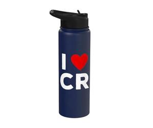 I Love CR Initials First Last Name Personalised Red Heart Stainless Steel Insulated Water Bottle