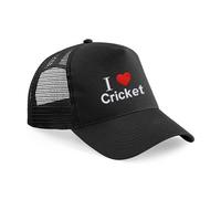 I Love Cricket Embroidery Black Cap - Kids Sporty Snapback Hat - Adjustable Sun Hat
