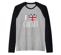 I Love Cricket Great Britain Flag Heart Raglan Baseball Tee