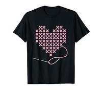 I love Cross Stitch Heart and Needle in Pink T-Shirt
