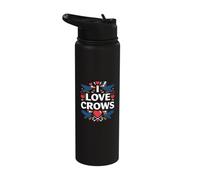 I Love Crows Heart Design Birds Hearts Stainless Steel Insulated Water Bottle