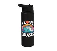I Love Cruises Ocean Ship Sunset Stainless Steel Insulated Water Bottle