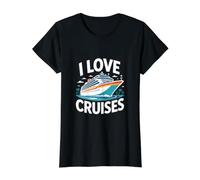 I Love Cruises Relaxing Ocean Escape Getaway Value Graphic T-Shirt, Women, Black, L