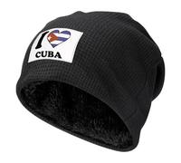 I Love Cuba Heart Warm Beanie Winter Fleece Skull Hats Plush Pullover Cap for Men Women