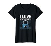 I Love Cybersecurity Digital Lock Enthusiast Value Graphic T-Shirt, Women, Black, L