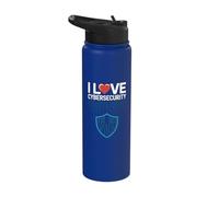 I Love Cybersecurity Passion Binary Shield Stainless Steel Insulated Water Bottle