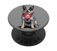 I Love Dad Blue Heeler Lover Dog Father's Day PopSockets Adhesive PopGrip