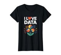 I Love Data Binary Chart Flower Design Value Graphic T-Shirt, Women, Black, S
