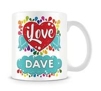 I Love Dave Mug (Personalised Mug - Add Photo) Customised Love-Heart Rainbow Design Gift