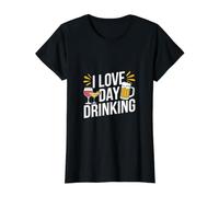 I Love Day Drinking Fun Beverage Humor Value Graphic T-Shirt, Women, Black, XS