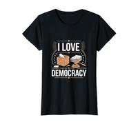 I Love Democracy Political Enthusiast Statement Value Graphic T-Shirt, Women, Black, S