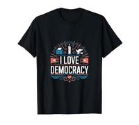 I Love Democracy Vote Freedom Equality Value Graphic T-Shirt, Men, Black, L
