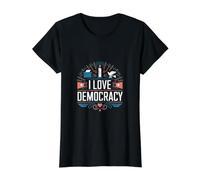 I Love Democracy Vote Freedom Equality Value Graphic T-Shirt, Women, Black, L