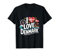I Love Denmark Ferris Wheel Flag Viking Ship Value Graphic T-Shirt, Men, Black, L