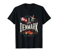 I Love Denmark Flag Windmill Clogs Value Graphic T-Shirt, Men, Black, M