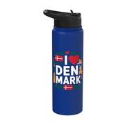 I Love Denmark Flags Crown Windmill Stainless Steel Insulated Water Bottle