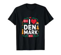 I Love Denmark Flags Crown Windmill Value Graphic T-Shirt, Men, Black, S