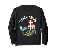 I Love Denmark Mermaid Silhouette Flag Long Sleeve T-Shirt