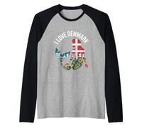 I Love Denmark Mermaid Silhouette Flag Raglan Baseball Tee