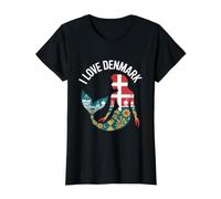 I Love Denmark Mermaid Silhouette Flag Value Graphic T-Shirt, Women, Black, M
