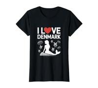 I Love Denmark Mermaid Windmills Bread Value Graphic T-Shirt, Women, Black, XS