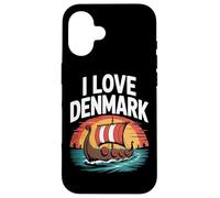 I Love Denmark Viking Longship Sunset Case for iPhone 16