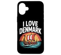 I Love Denmark Viking Longship Sunset Case for iPhone 16 Plus