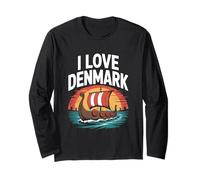 I Love Denmark Viking Longship Sunset Long Sleeve T-Shirt