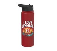 I Love Denmark Viking Longship Sunset Stainless Steel Insulated Water Bottle
