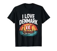 I Love Denmark Viking Longship Sunset Value Graphic T-Shirt