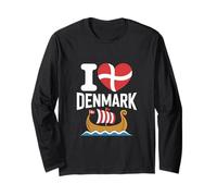 I Love Denmark Viking Ship Heart Flag Long Sleeve T-Shirt