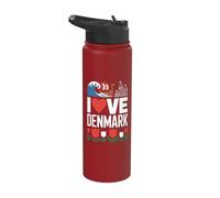 I Love Denmark Viking Ship Tulip Wave Castle Stainless Steel Insulated Water Bottle