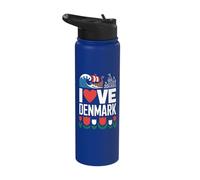 I Love Denmark Viking Ship Tulip Wave Castle Stainless Steel Insulated Water Bottle