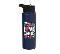 I Love Denmark Viking Ship Tulip Wave Castle Stainless Steel Insulated Water Bottle