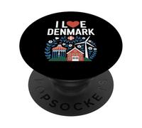 I Love Denmark Windmill Danish Flag Design PopSockets Adhesive PopGrip