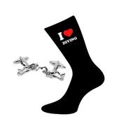 I Love Diving Design Large Mens Socks and Scuba Diver Cufflinks Gift Set (X6VL020-X2AJ003)