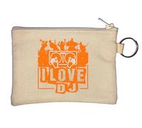 I Love DJ Club Logo Key Chain Coin Purse Beige