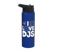 I Love DJs Vinyl Turntable Mixer Graphic Stainless Steel Insulated Water Bottle