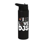 I Love DJs Vinyl Turntable Mixer Graphic Stainless Steel Insulated Water Bottle
