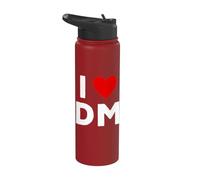 I Love DM Initials First Last Name Personalised Red Heart Stainless Steel Insulated Water Bottle